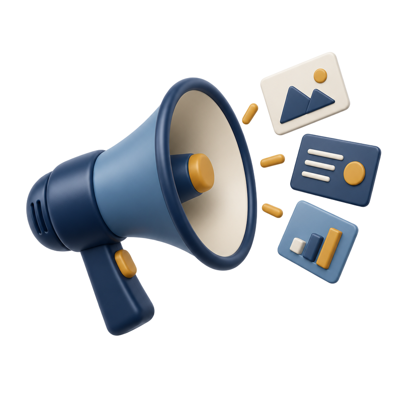 3D megaphone with advertising cards